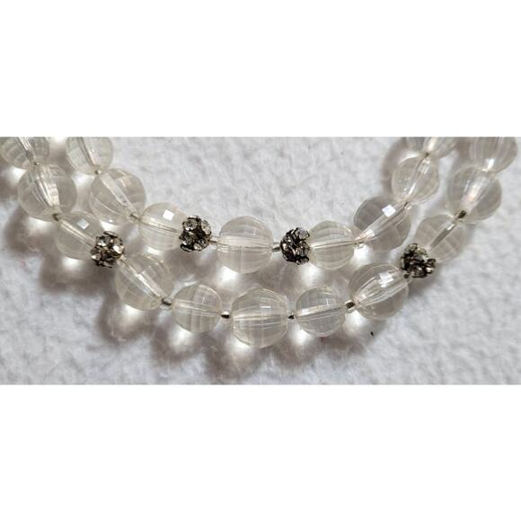 Vtg Clear Faceted Beaded 2 Strand 16-18" Necklace Hook Clasp Pierced Earrings - Picture 4 of 5